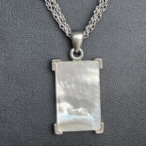 Cookie Lee Mother of Pearl Shell Silver Tone Rectangle Pendant Necklace